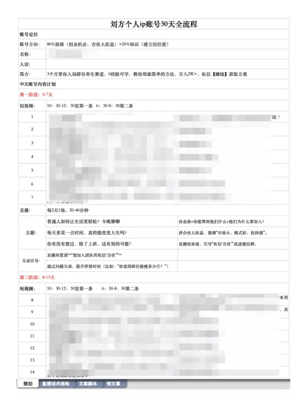 个人 IP 账号 30 天内容与直播规划